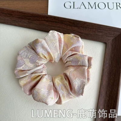 New Chinese-Style Song Brocade Hair Tie with Colorful Jacquard Pattern, Elegant and Unique National Style, Handmade Hair Accessory, High-End Hair Rope (Saç üçün rezinlər) - apricot-crushed-gold