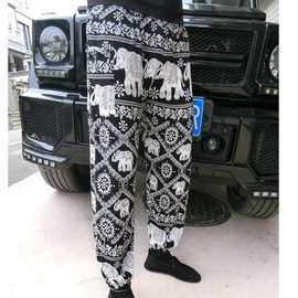 秋季新束脚休闲裤男士沙滩宽松九分裤民族风收脚裤加肥加大灯笼裤