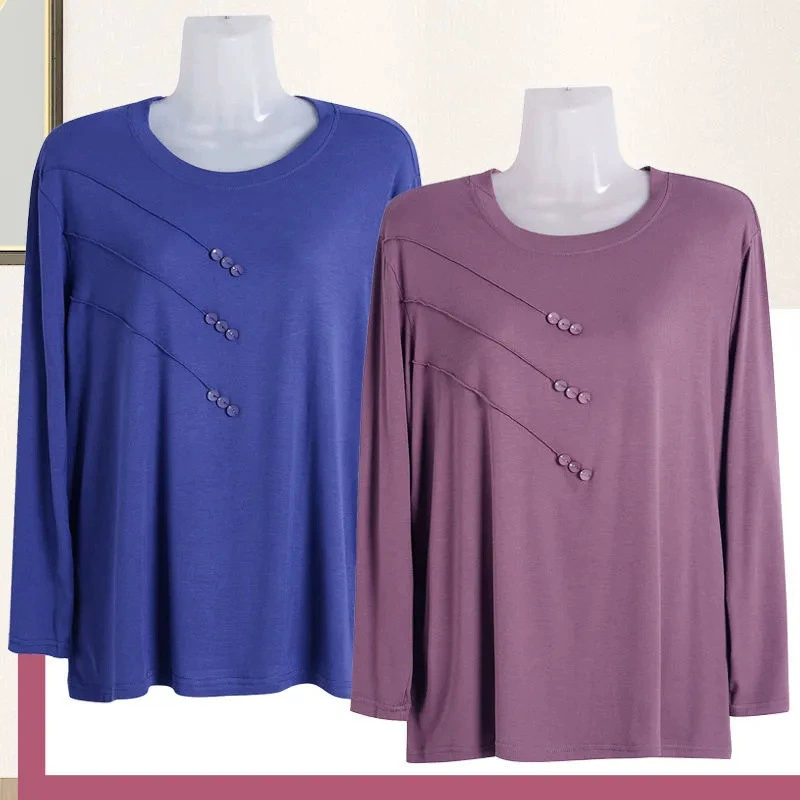 Модаль большой размер пожилой мужчина с длинными рукавами футболка бабушка нижняя рубашка рыхлый топ