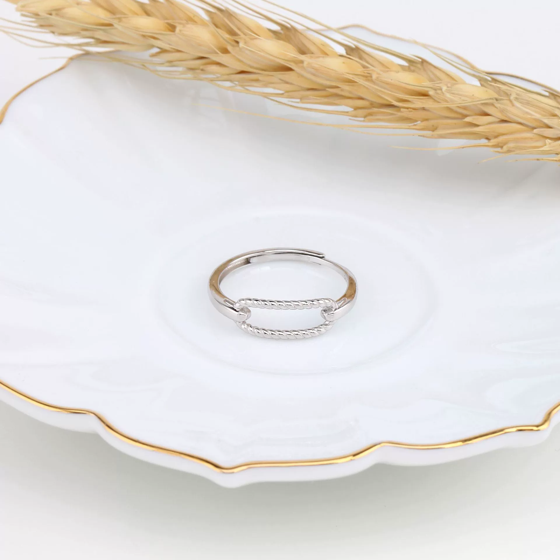 (Cross-border trading), square one size sophisticated fashionable ring with pigtail, silver 925 sample