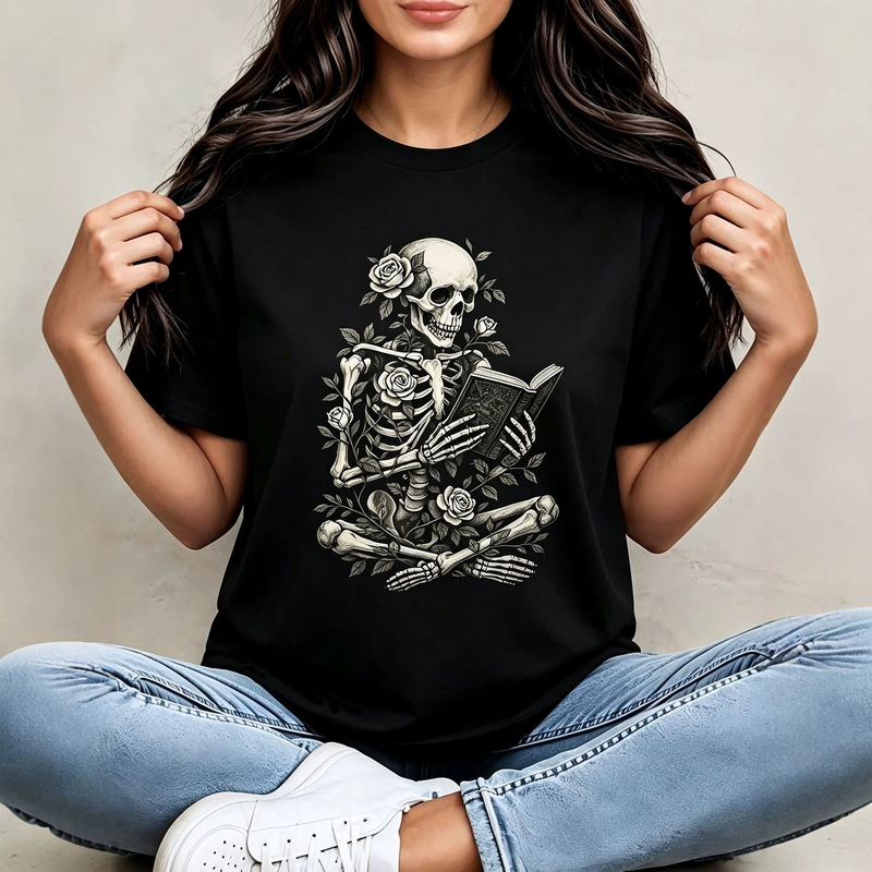 Cross-border Shein summer new collection: women's loose-fitting, round-neck, casual T-shirt with a skull print, suitable for export Cross-border Shein summer new collection: women's loose-fitting, round-neck, casual T-shirt with a skull print, suitable for export