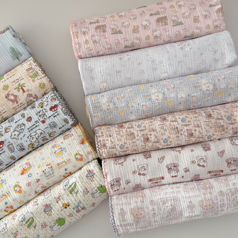 Korean-Style Super Cute Soft Cotton Crinkled Gauze Bath Towel, Blanket, Beach Towel, Kindergarten Nap Blanket, Thin Blanket for Cross-Border Trade