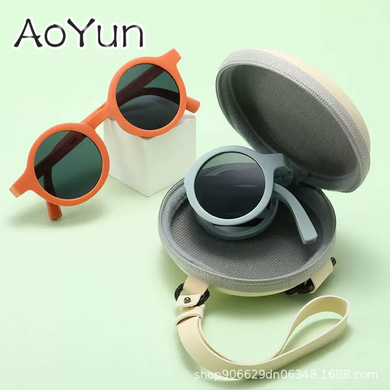 新款复古圆框儿童折叠太阳镜时尚宝宝墨镜男女童出行潮搭防紫外线