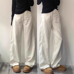 女性用ホワイトパンツ 2025 新しいシミターパンツプラスサイズファット mm スリムバナナ鎌パンツワイドレッグジーンズ