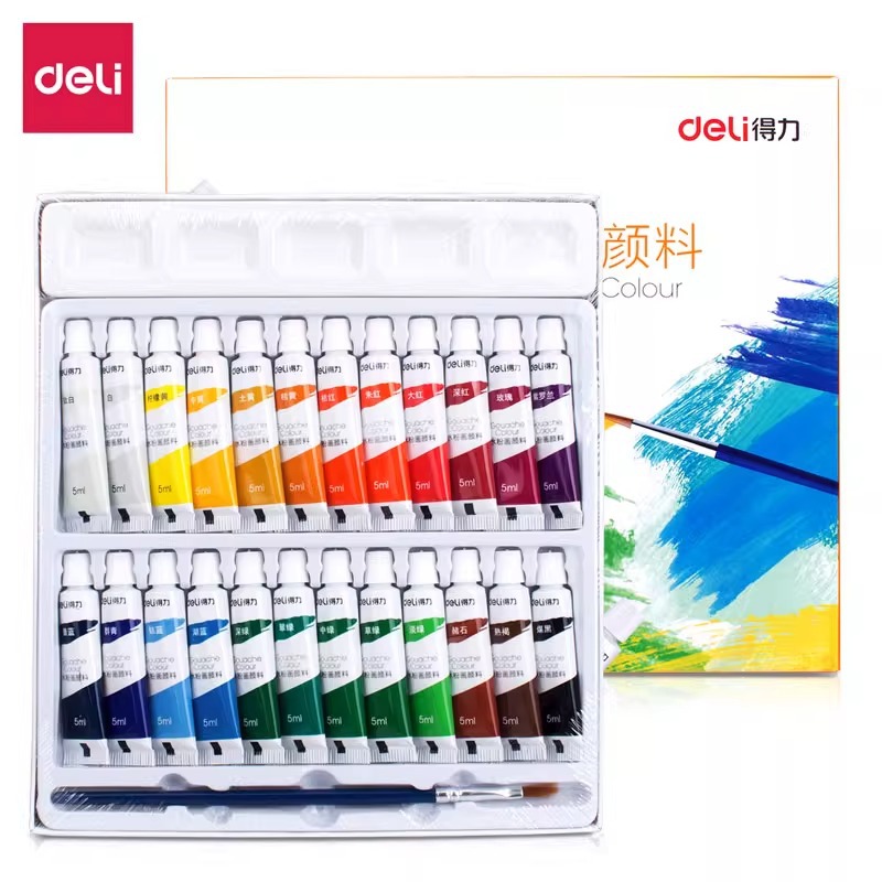 Deli 73864-24 Colors 5ml Gouache Paint Painting Art Special Gouache Painting Students and Kidsren Painting Color