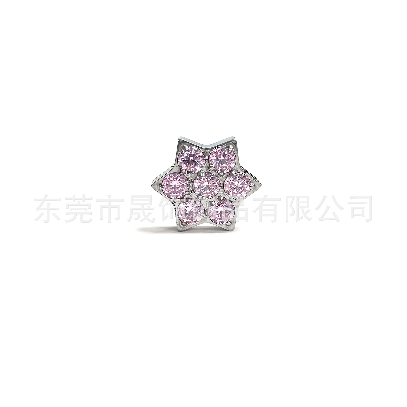 F136钛合金六角星形圆锆耳钉镶5A锆石耳骨钉G23钛内螺纹穿刺饰品