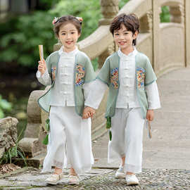 儿 童唐装汉服古装改良演出服小学生国潮新中式诗词朗诵演出服装