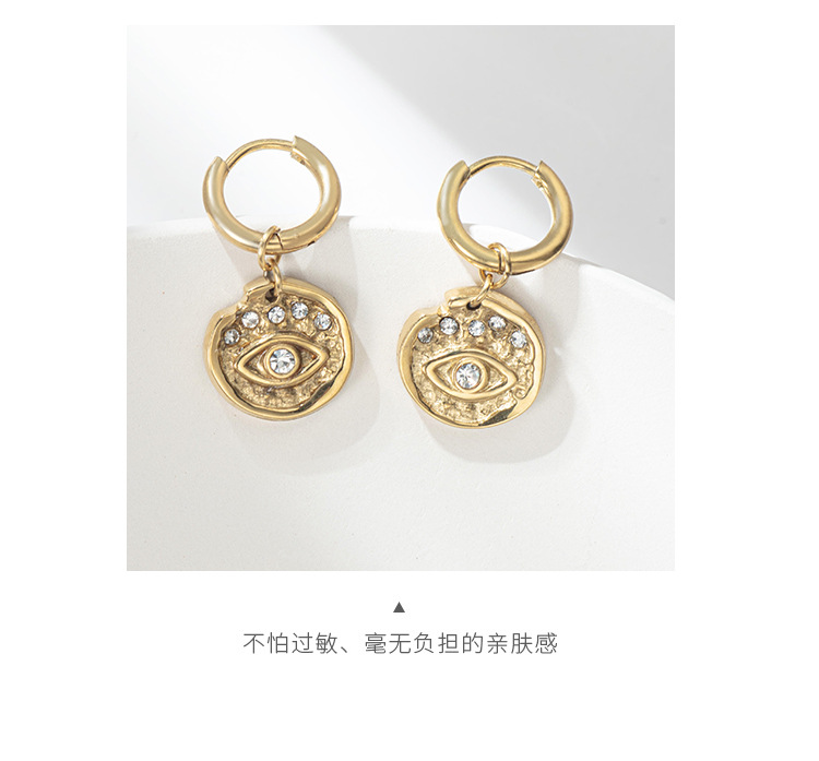 Stainless Steel Pendan Round Coins Trend Demon Eye Pendant Earrings_colorza_5