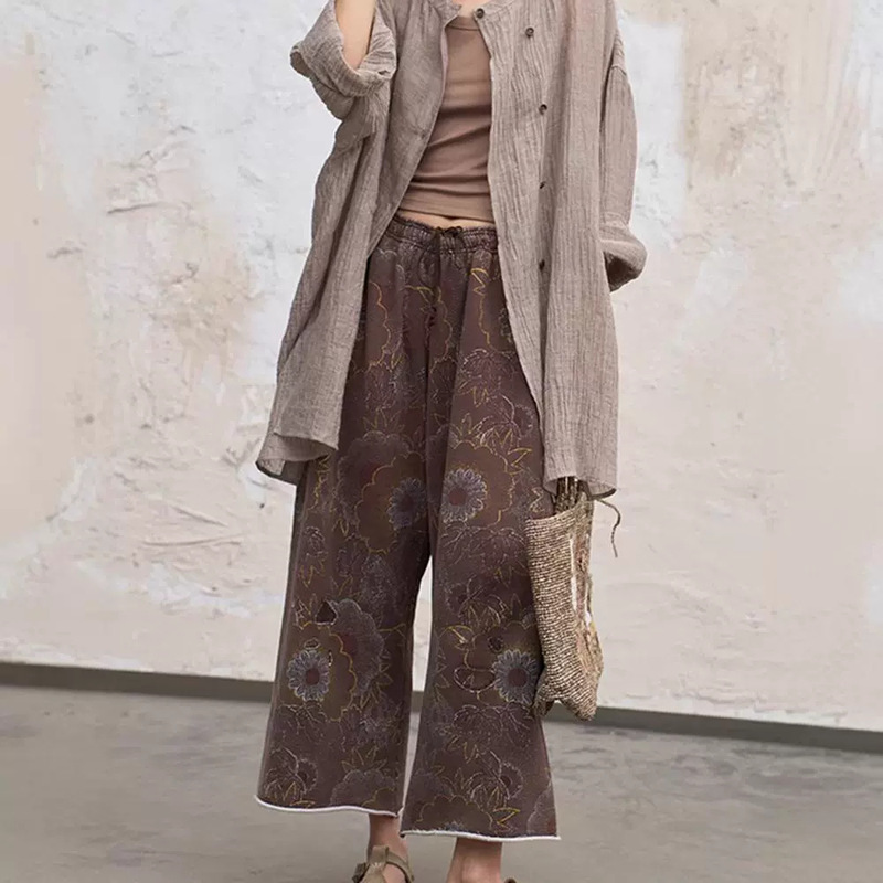 in stock Owis Spring and Summer New Heavy Industries Start from Weaving Fixed Spinning Yarn-dyed Flower Walking Pants Hand-embroidered Hugh