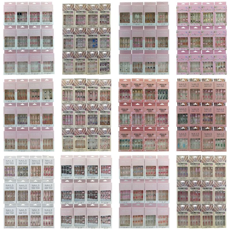 Factory New Nail Patches Wearable Nails Foreign Trade Hot-Selling Mixed Pack Press-On Fake Nail Patches Wholesale for 2 Yuan Stores