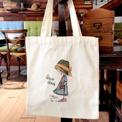 New canvas bag, cartoon canvas tote bag, Ins student zipper single shoulder bag, handbag shopping bag book bag