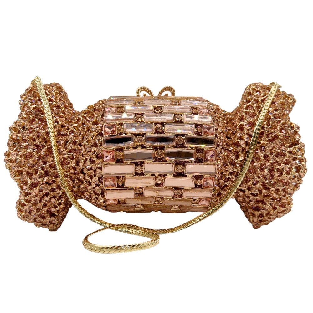 Bolsa de piedra nueva forma de caramelo con diamantes bolsas de cena metal hueco lleno de diamantes bolsas de mano de mujer vestido de cena
