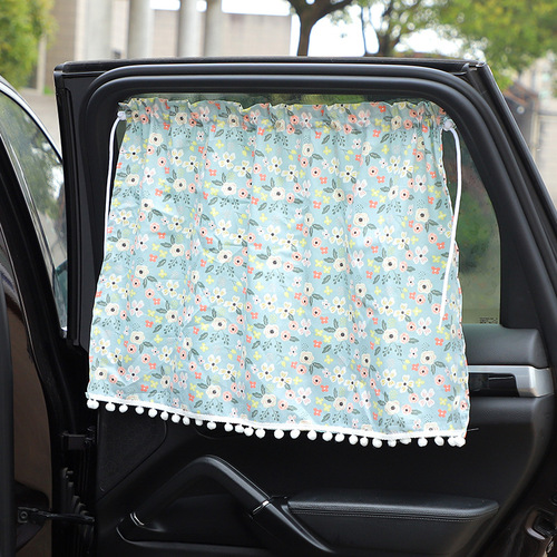 Car fabric sunshade, small fresh printed car sun protection suction cup curtain, car interior supplies for women