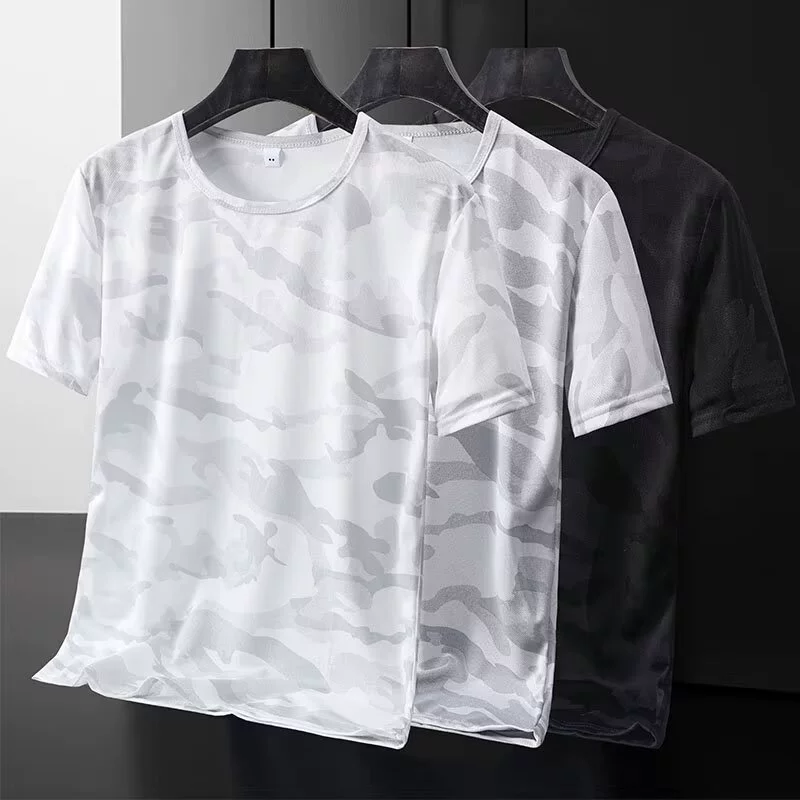 Новая летняя камуфляжная футболка с короткими рукавами для мужчин, быстросохнущие свободные молодежные спортивные топы с половиной рукавов для фитнеса для мужчин