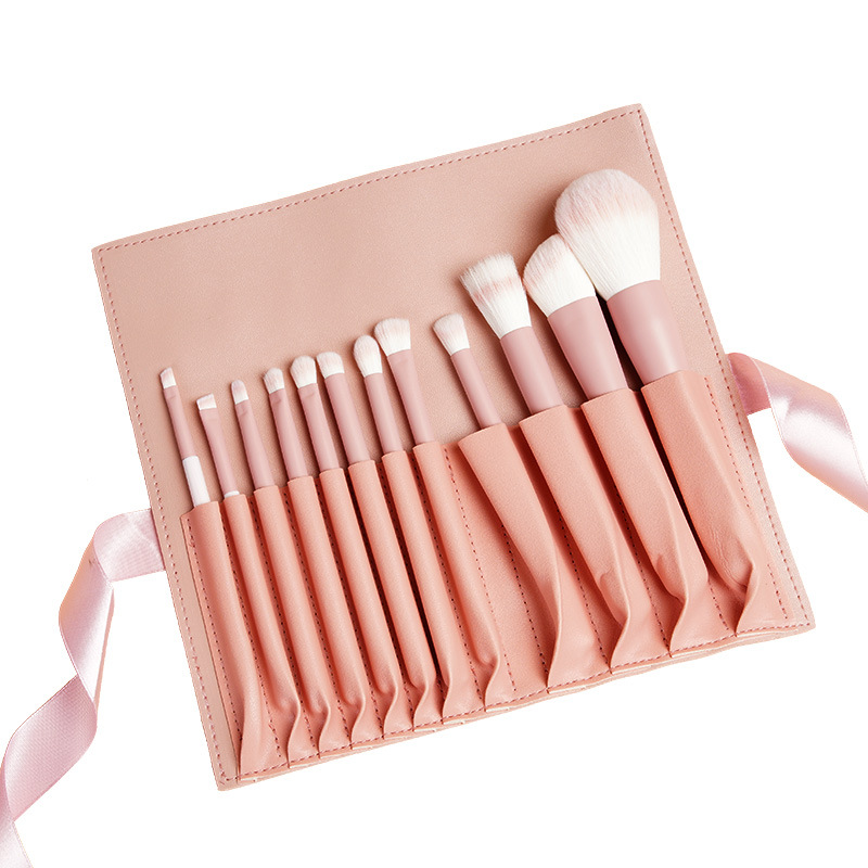 Nuevo Rosa cielo claro 12 pinceles de maquillaje traje suave chica polvo suelto cepillo herramientas de belleza maquillaje cepillo traje