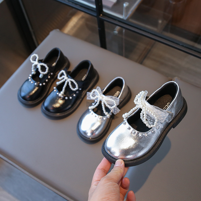 Korean Style Patent Leather Girls' Shoes with Bowknot, Princess Shoes, New Spring and Autumn Single Shoes, Girls' Loafers, Versatile Children's Shoes