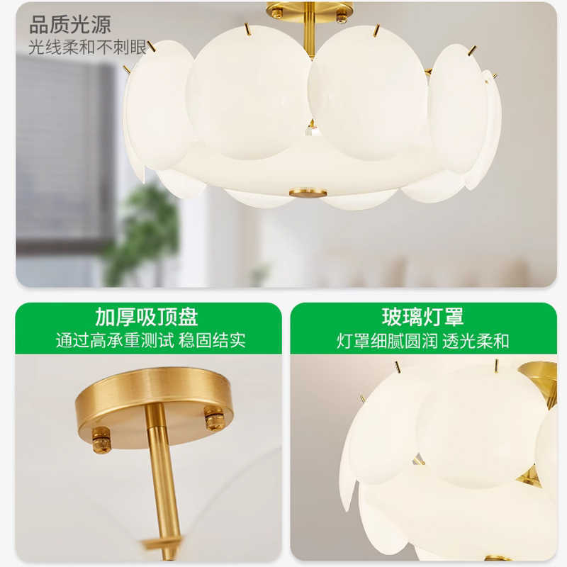lámpara de dormitorio LED lámpara de techo francesa crema lámpara de viento lámpara de habitación moderna simple lámpara de cristal 413L