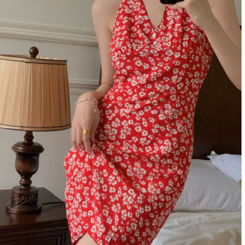 Summer V-neck String Dress with Fringe A-line Mini Skirt and Bodice Slimming Tank Top, New Style Summer Vibe Retro Women's Dress