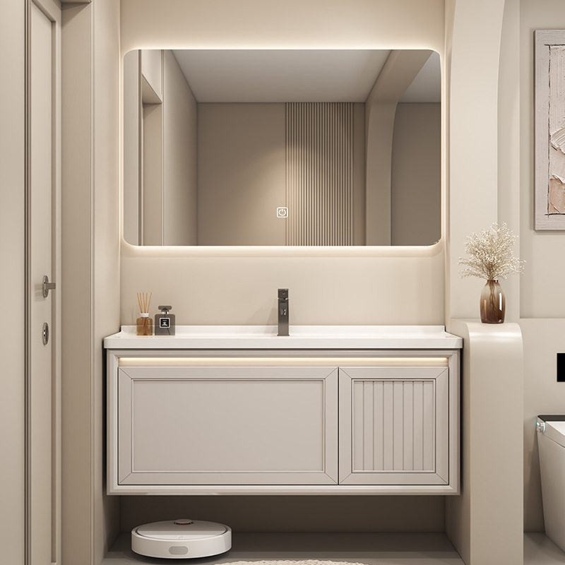 Gabinete de baño personalizado de cerámica de roble combinado de alto grado tallado gabinete lavabo roble inteligente horneado