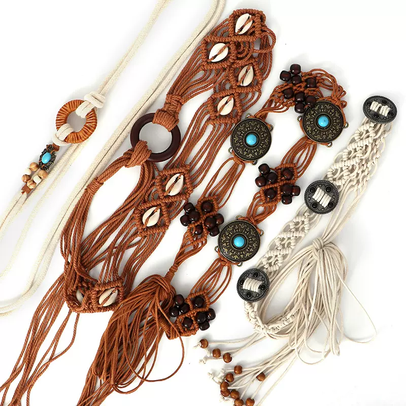 波西米亚ins潮米白色编织麻绳腰带女夏季百搭个性装饰腰封女士细