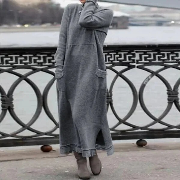 2023 New Aliexpress Autumn New Loose Plus-Size Knitted Lace Long Dress with Fleece Sweatshirt Casual Dress