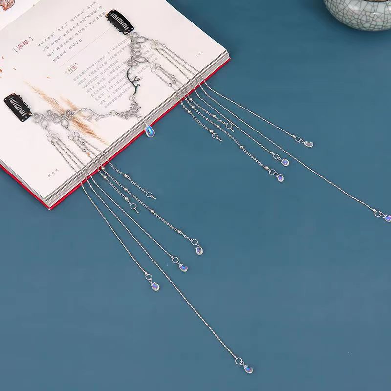 Estilo antiguo cara cortina Zhao Lusi mismo estilo exótico accesorios para el cabello decoración de la frente ceja colgante antiguo traje Hanfu borla tocado velo