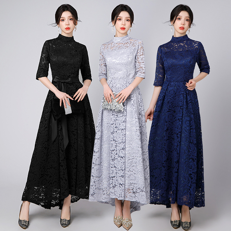 Dress 2026 New Style Japanese and Korean Foreign Trade Banquet Evening Dress Women's Long Slim Fit Everyday Wearable Lace Dress Women