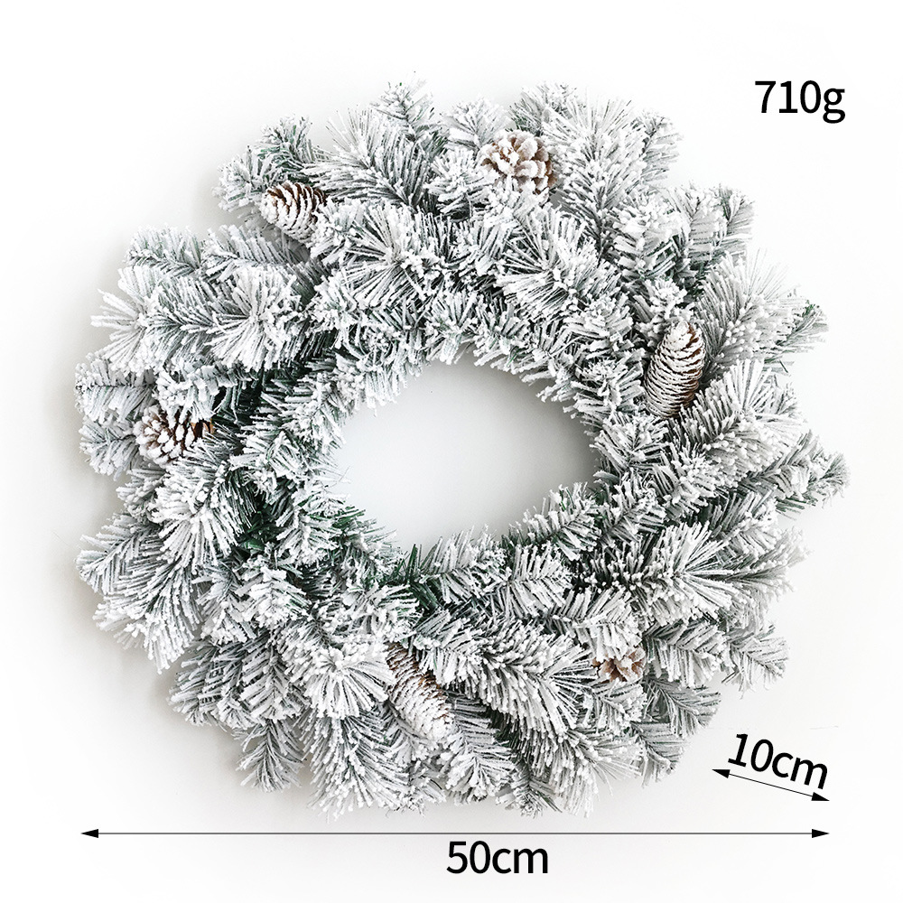 50CM flocado guirnaldas de pino decoración paisaje de nieve PVC / PE imitación puerta de árbol de Navidad colgar guirnaldas árbol de Navidad
