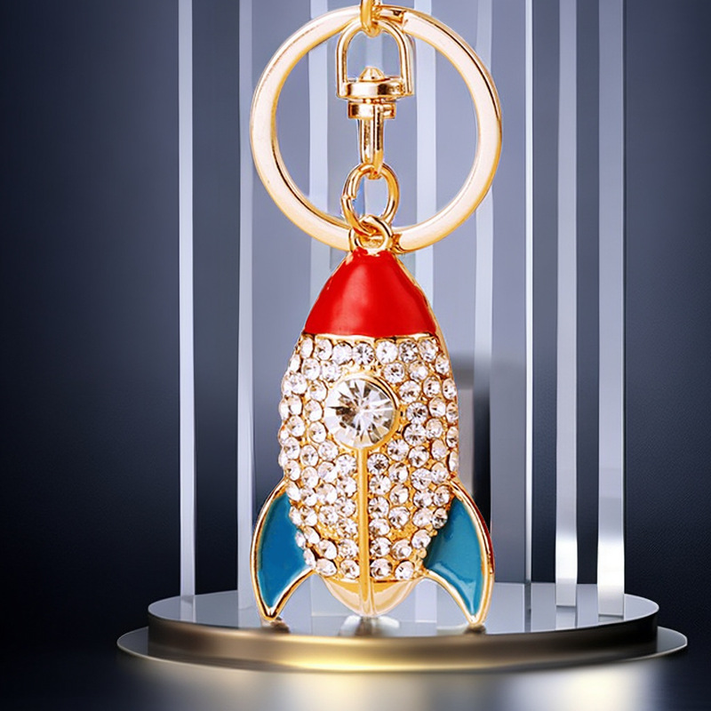 Diamond small rocket car keychain metal Women's bag pendant key chain business gifts cross-border Accessories Wholesale