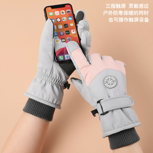 Ski gloves for men and women outdoor riding waterproof anti-slip touch screen plus velvet thickened cross-border autumn and winter warm gloves