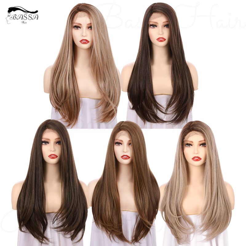 24 inch Kanekalon fiber straight lace front wig-women's non-adhesive side partial wig