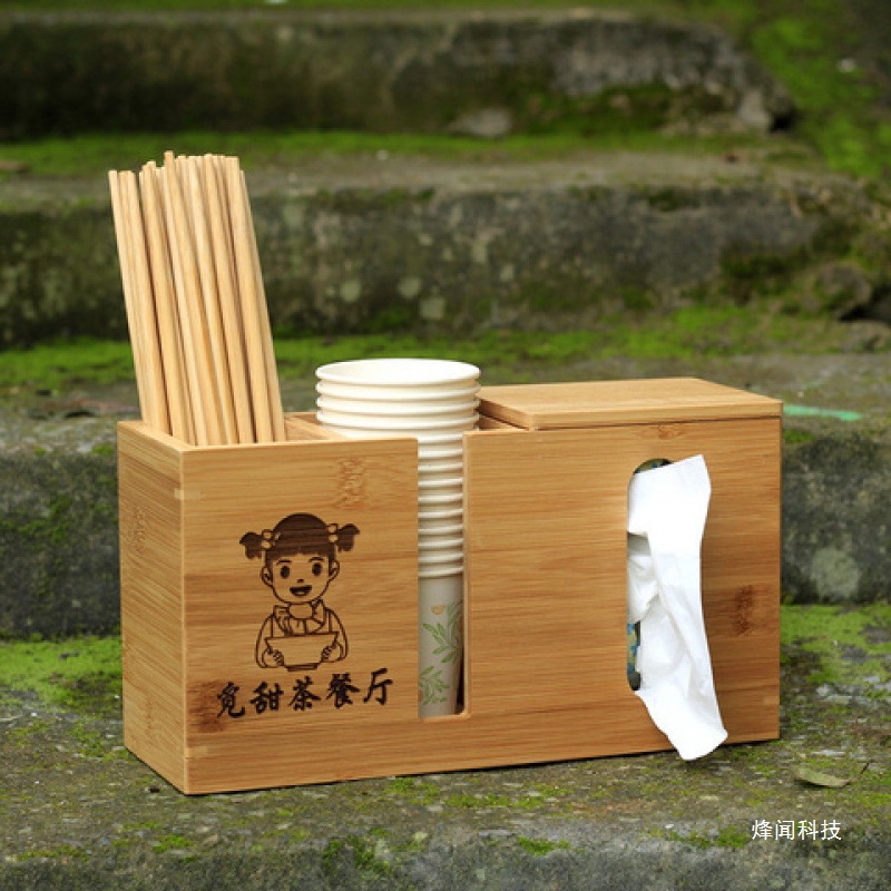 Caja de palillos de bambú para toalla de papel de restaurante comercial, caja de palillos de restaurante multifuncional, caja de almacenamiento de palillos de fideos de restaurante