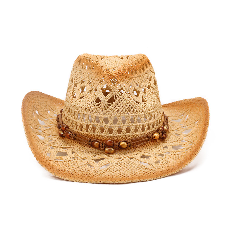 Unisex Retro Ethnic Style Color Block Hollow Out Curved Eaves Straw Hat display picture 7