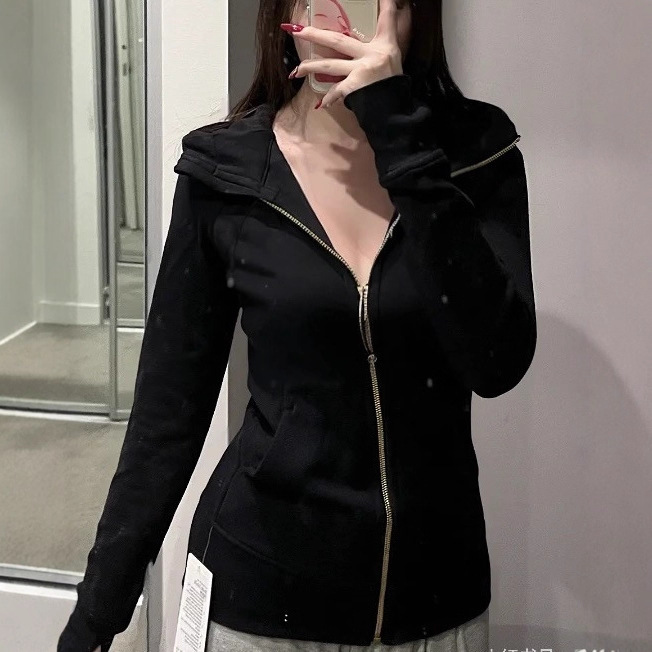 Lulu Original Embroidered Scuba Sweatshirt Slim Fit Fleece-Lined Warm Sports Jacket Hooded Yoga Top Casual