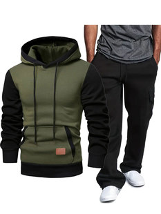 Leather Standard Sweat Work Wear Sweat Pants Foreign Trade Autumn and Winter New European and American Men's Color-matching Contrast Stitching Fashion Sweat