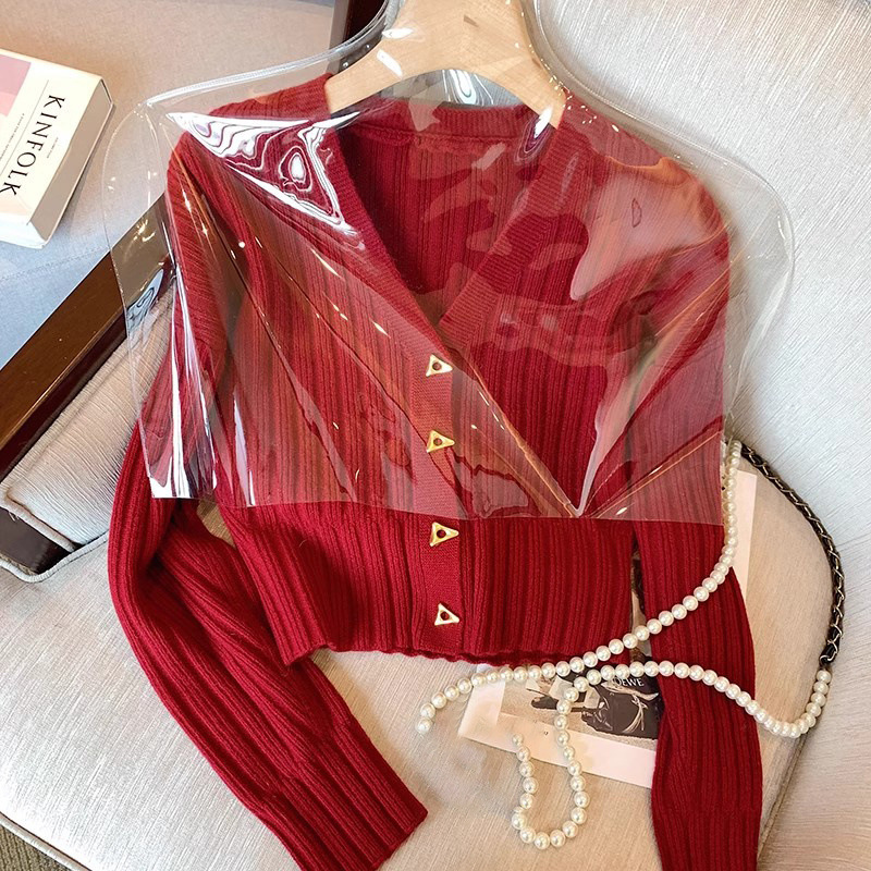 Spring and Autumn New Life Year Red Christmas Women's Knitwear Sweater Small Chanel Style Short Top Coat Cardigan Spring and Autumn New Life Year Red Christmas Women's Knitwear Sweater Small Chanel Style Short Top Coat Cardigan