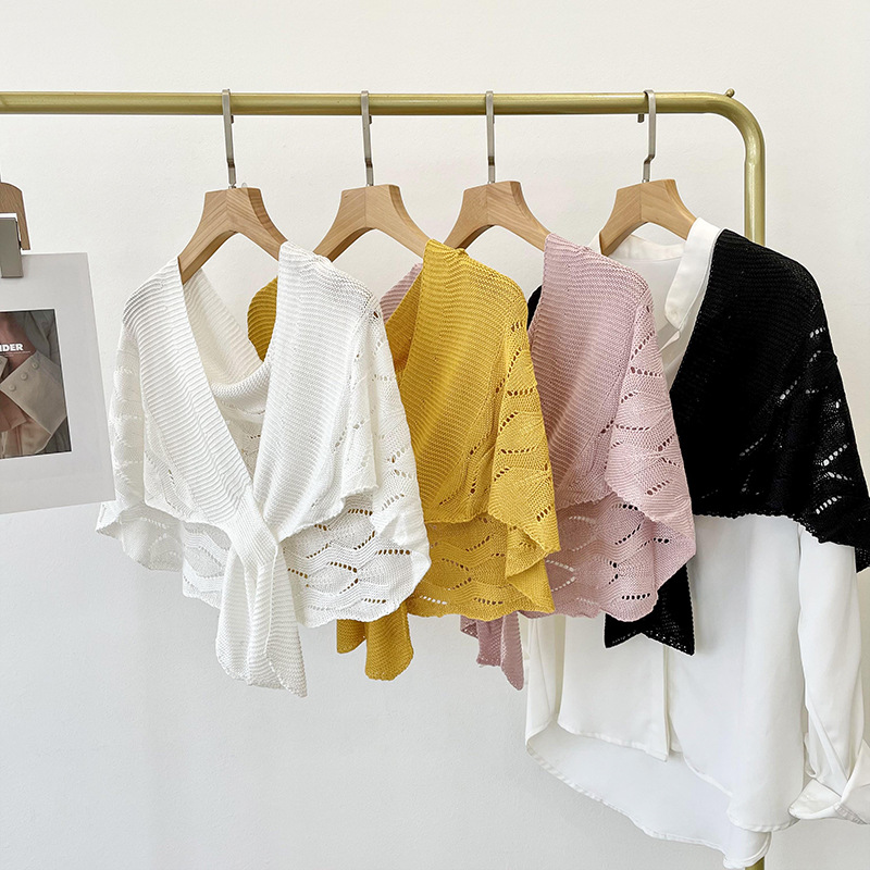 Mantón de punto desgaste exterior de las mujeres estilo de la alta sociedad primavera y verano soporte cervical tejido habitación con aire acondicionado patrón de onda bufanda de hombro collar falso