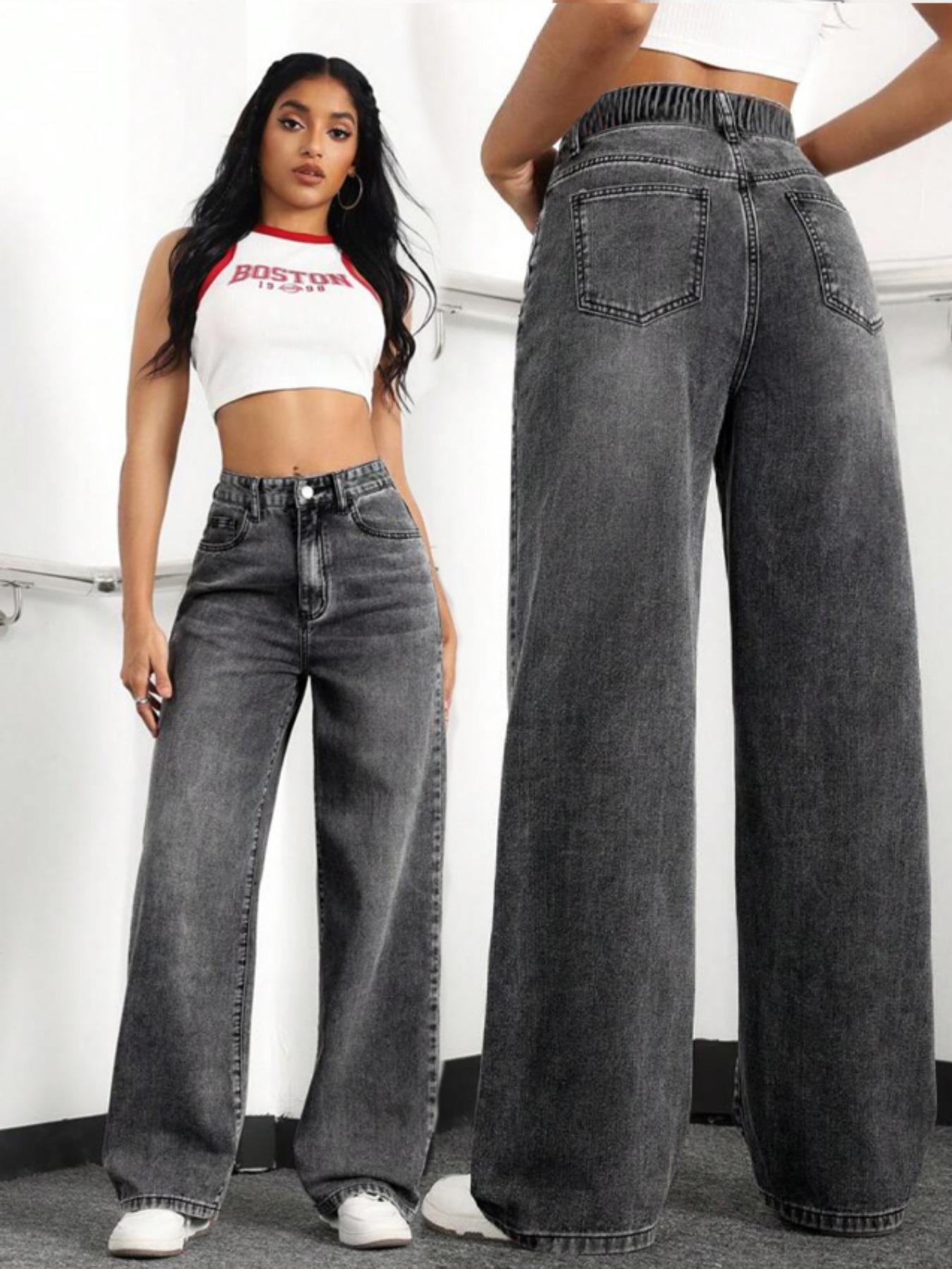 Women's Stretch Waist Straight Leg Denim Jeans - Comfortable Casual High-Rise Trousers For Everyday Wear_mkmklike.com