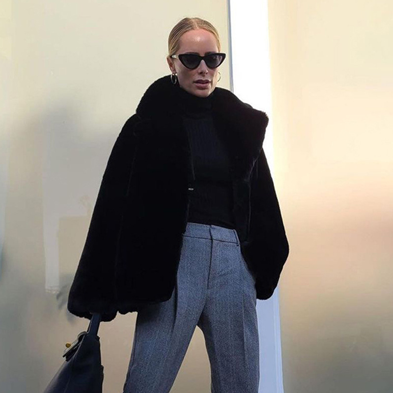 Toamnă-iarnă pentru femei, haină de iepure medie-lungă, groasă și călduroasă, moale și pufoasă, haină de blană ecologică_voghion.com