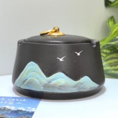 クリエイティブレトロな新しい中国風黒陶灰皿青山飛鳥芸術的コンセプトレリーフホームリビングルーム研究ライト高級装飾品