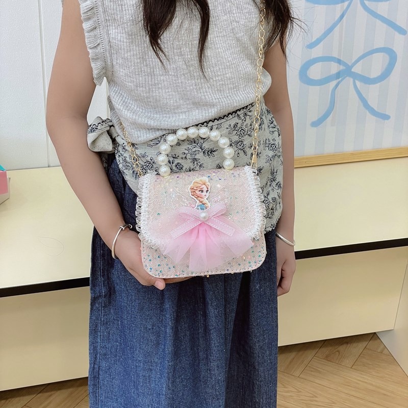 Nuevo bolso para niños niña pequeña bolso de cadena de perlas bolso de mano princesa de moda monedero de hombro