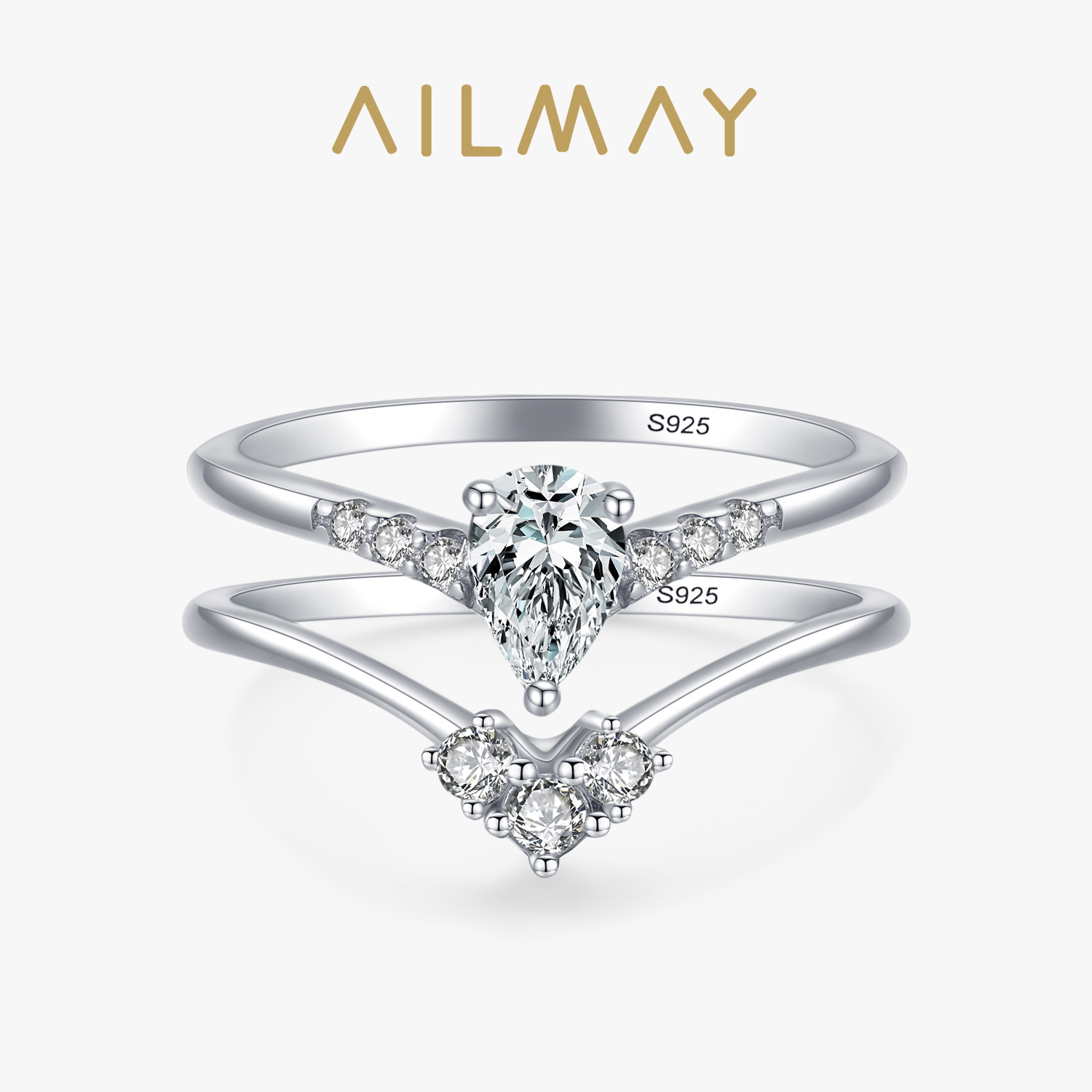 s925 Silver fashion personality single wear two-piece ring female proposal engagement simulation diamond ring classic jewelry