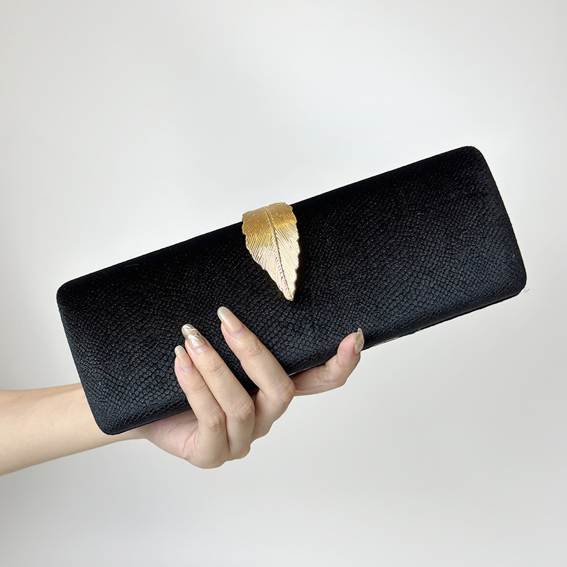 Cross-border Velvet Celebrity Banquet Bag New Style Leaf Buckle Annual Meeting Dress Chain Handbag Dinner Bag Crossbody Bag