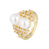 Ring from pearl, jewelry, adjustable zirconium, light luxury style, french style, on index finger