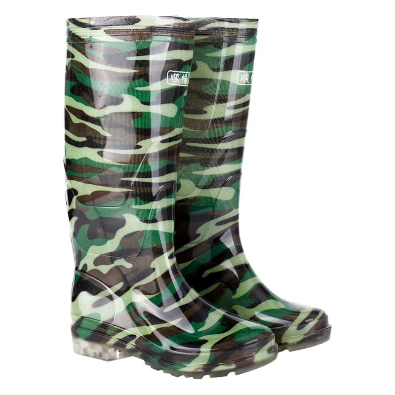 Мужские резиновые сапоги с подошвой из телячьей кожи, защитные рабочие сапоги, высокие нескользящие кухонные сапоги для работы с водой, износостойкие, камуфляжные, утолщенные, на флисе.