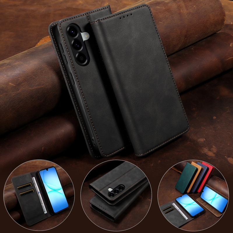 Suitable for Samsung A17 Business Phone Case A37/A57 Genuine Microfiber Leather Case A56 Retro Flip Cover Protective Case