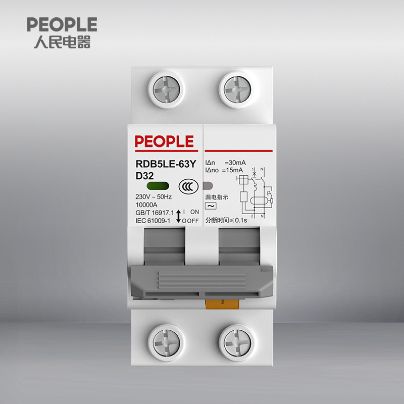 中国人民电器RDB5LE-63Y 2P剩余电流动作断路器漏电保护空气开关