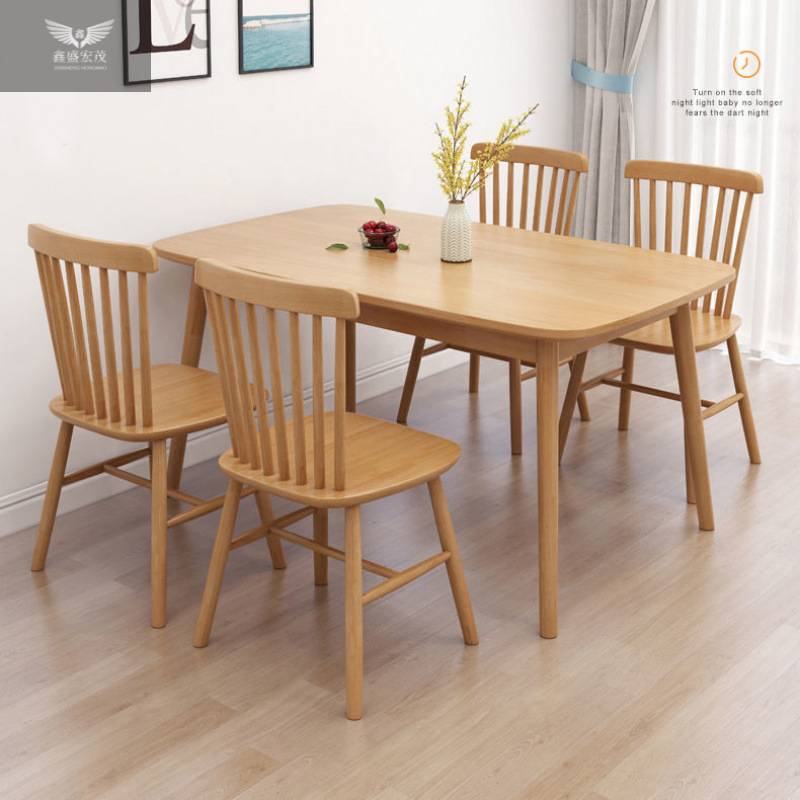 Mesa de comedor de madera sólida nórdica rectangular para 4 personas 6 personas combinación de mesa y silla de comedor moderna simple mesa de comedor casera pequeña casa