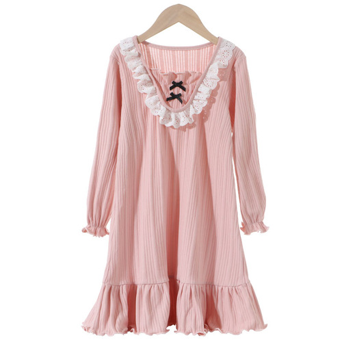 Women's new long-sleeved nightgown, home clothes similar to lace princess style girls' pajamas, cotton parent-child style air-conditioned clothes