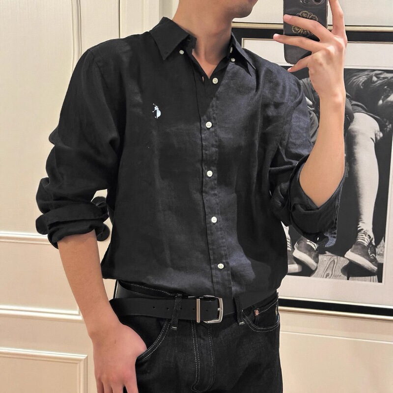 Spring and Summer Ralph Lauren Embroidered Logo Men's Couple's Linen Shirt, Thin Casual Versatile Long-Sleeve Sun Protection Top